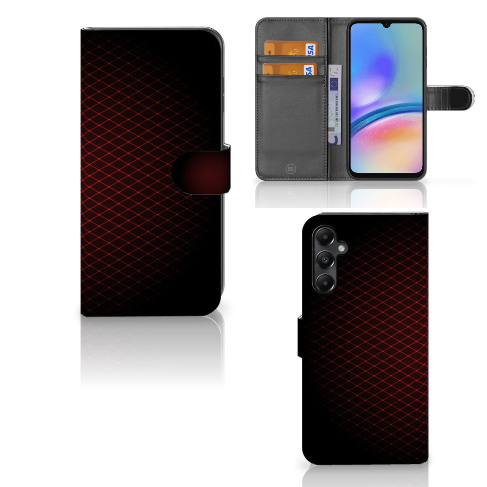 Samsung Galaxy A05s Telefoon Hoesje Geruit Rood - Minimalistisch design met ruimte voor 3 pasjes in rood zwart patroon.