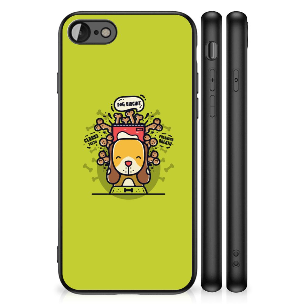 iPhone SE 2022 | SE 2020 | 7/8 Hoesje Doggy Biscuit design met schattige hondenillustratie op groene achtergrond.