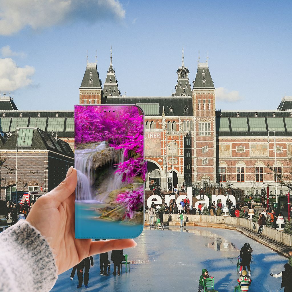 iPhone 13 Pro Max Flip Cover Waterval met kalme waterval en paarse bomen op de achtergrond in Amsterdam