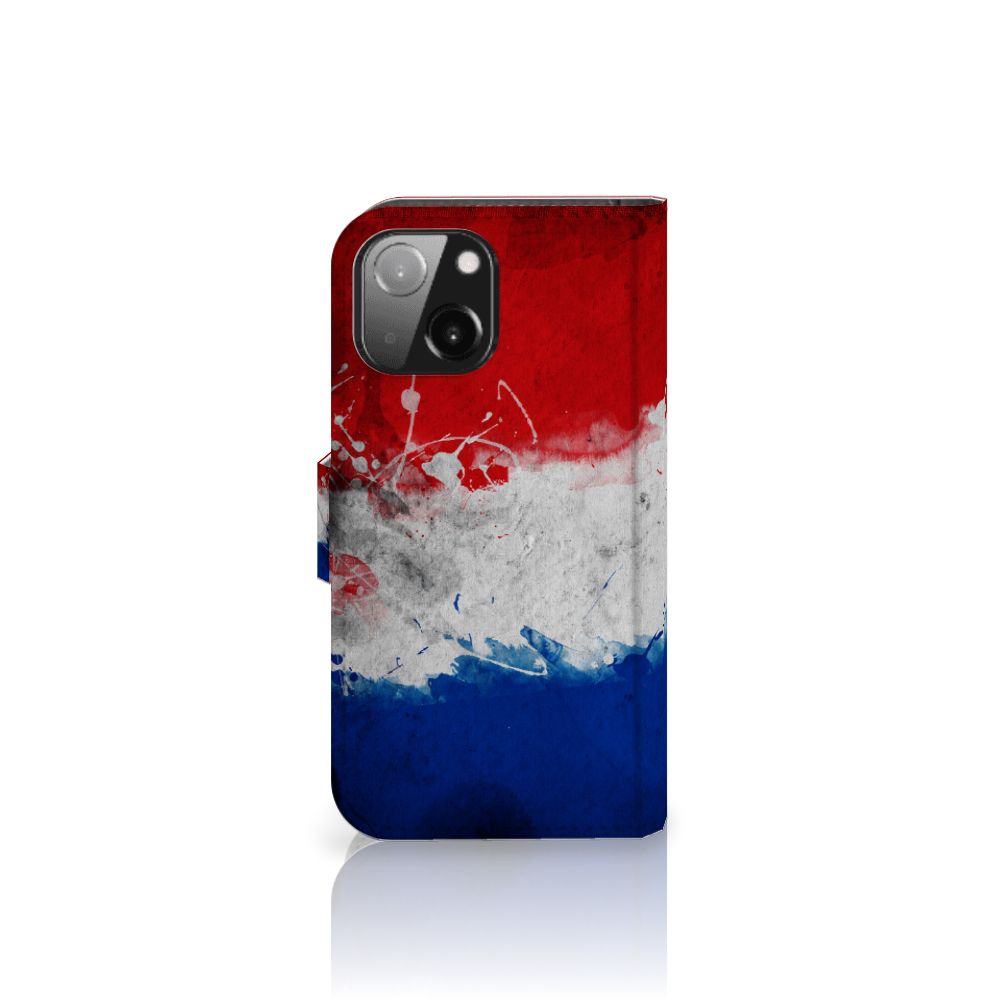 iPhone 13 Mini Bookstyle Case Nederland met artistiek design van de Nederlandse vlag