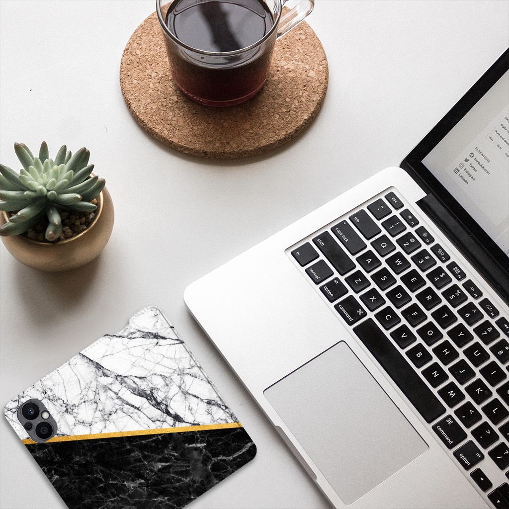 OPPO Reno8 Lite Standcase Marmer Wit Zwart - Origineel Cadeau Man - B2C Telecom