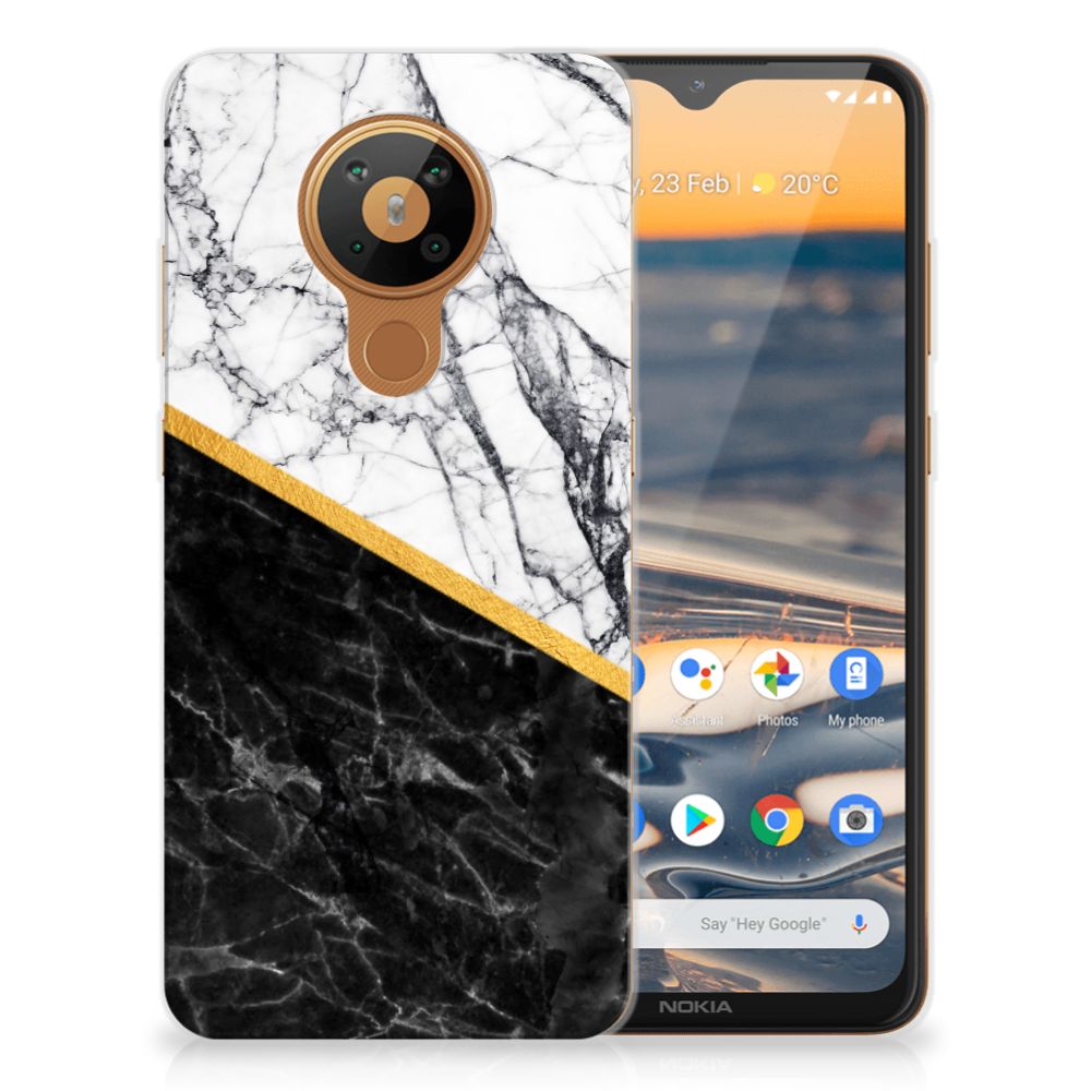 Nokia 5.3 TPU Siliconen Hoesje Marmer Wit Zwart - Origineel Cadeau Man B2C Telecom