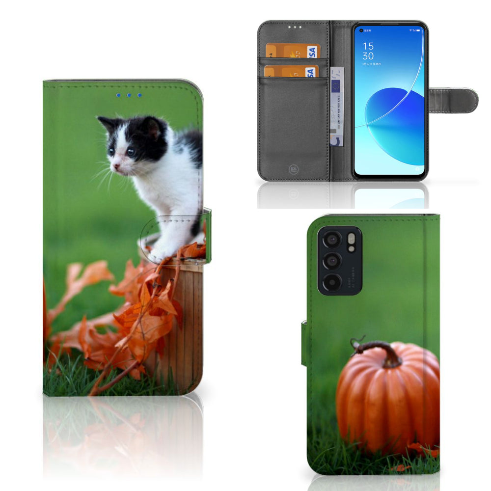 OPPO Reno6 5G Telefoonhoesje met Pasjes Kitten