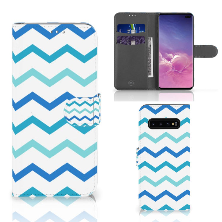 Samsung Galaxy S10 Plus Telefoon Hoesje Zigzag Blauw