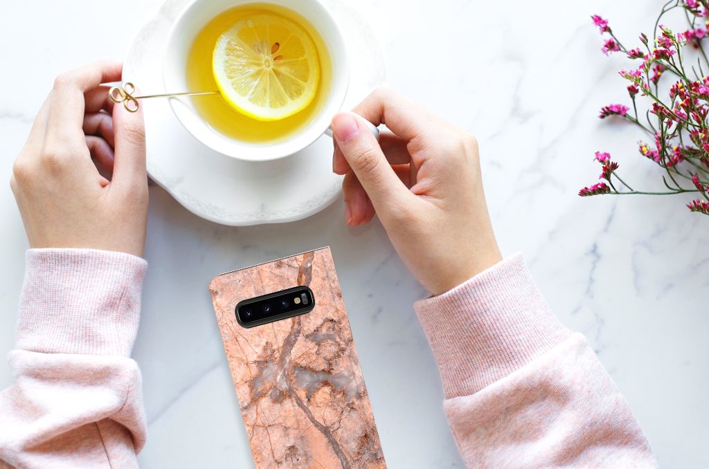 Samsung Galaxy S10 Standcase Marmer Oranje
