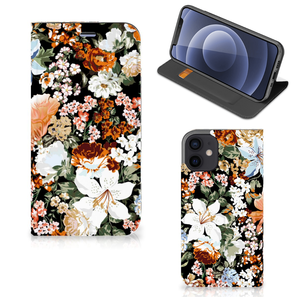 Smart Cover voor iPhone 12 Mini Dark Flowers - B2C Telecom
