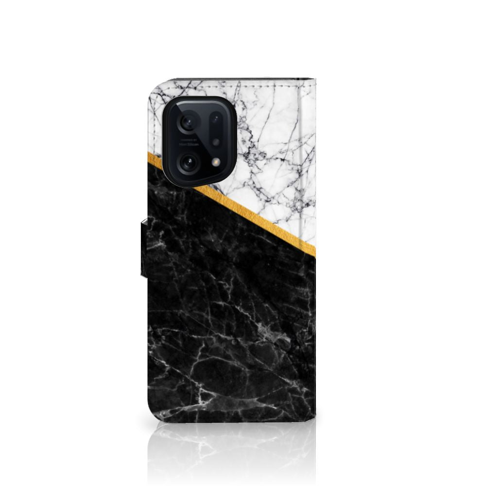 OPPO Find X5 Bookcase Marmer Wit Zwart - Origineel Cadeau Man