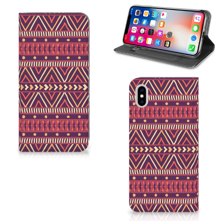 Apple iPhone Xs Max Hoesje met Magneet Aztec Paars