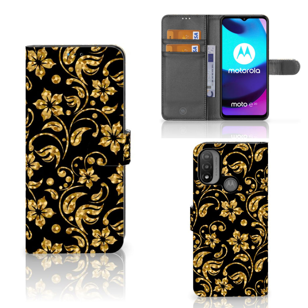 Motorola Moto E20 | E30 | E40 Hoesje Gouden Bloemen