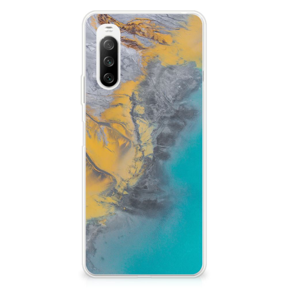 Sony Xperia 10 III TPU Siliconen Hoesje Marble Blue Gold