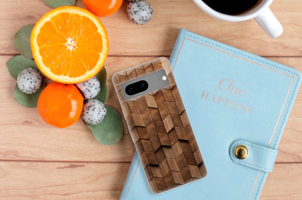 Bumper Hoesje voor Google Pixel 7 Wooden Cubes