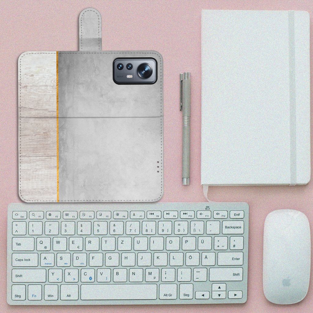 Xiaomi 12 Pro Book Style Case Wood Concrete