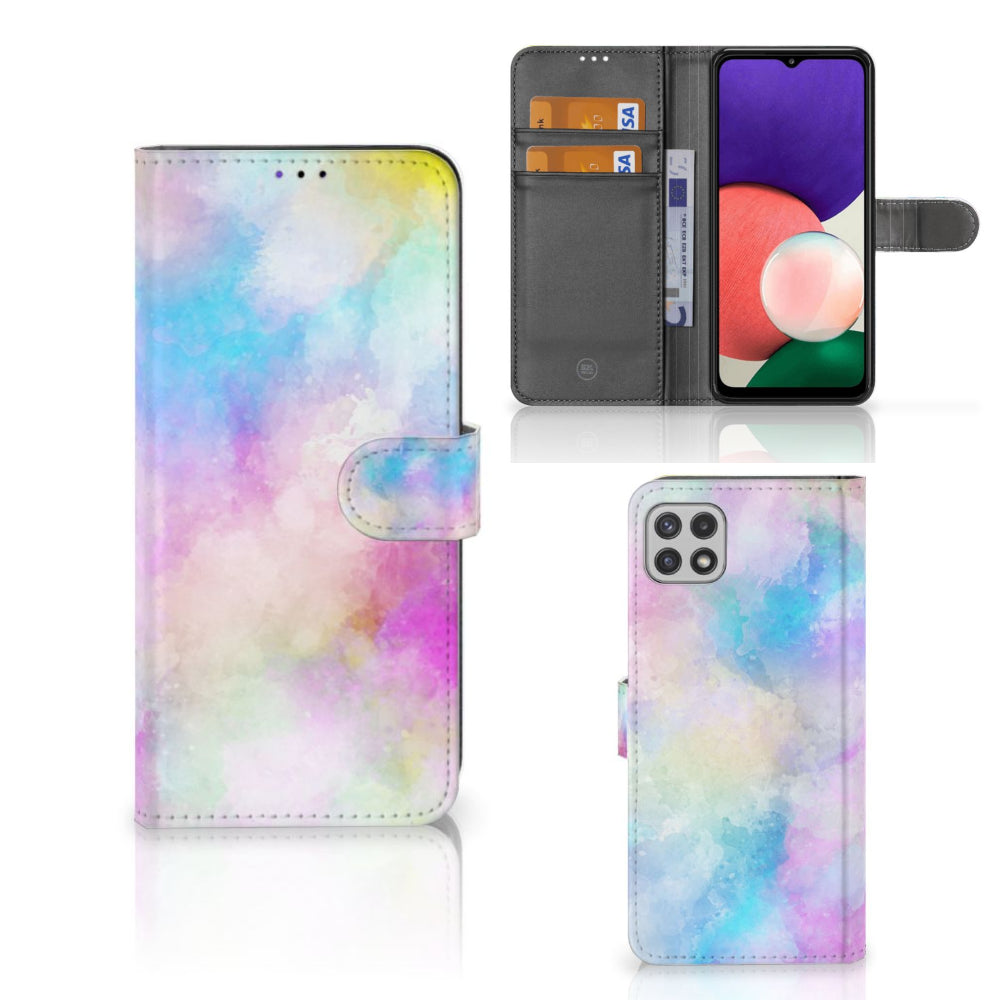 Hoesje Samsung Galaxy A22 5G Watercolor Light met pasjeshouder in pastelkleuren en uniek design.