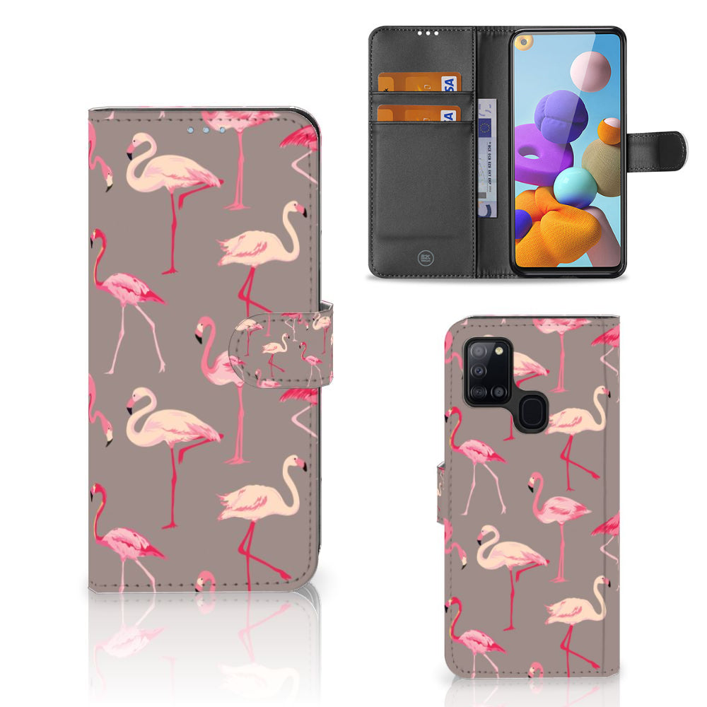 Samsung Galaxy A21s Telefoonhoesje met Pasjes Flamingo