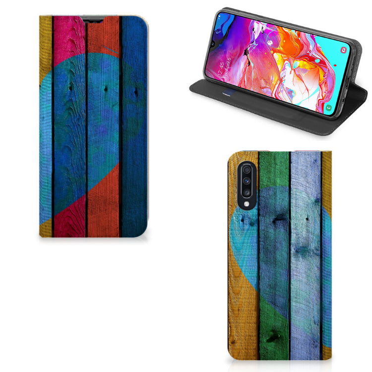 Samsung Galaxy A70 Book Wallet Case Wood Heart - Cadeau voor je Vriend