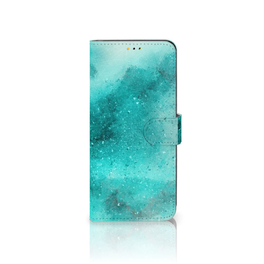 Hoesje Samsung Galaxy A14 5G Painting Blue met prachtig blauw palet design en ruimte voor 3 pasjes.