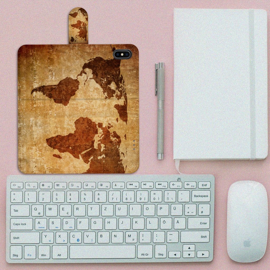 Apple iPhone Xs Max Flip Cover Wereldkaart