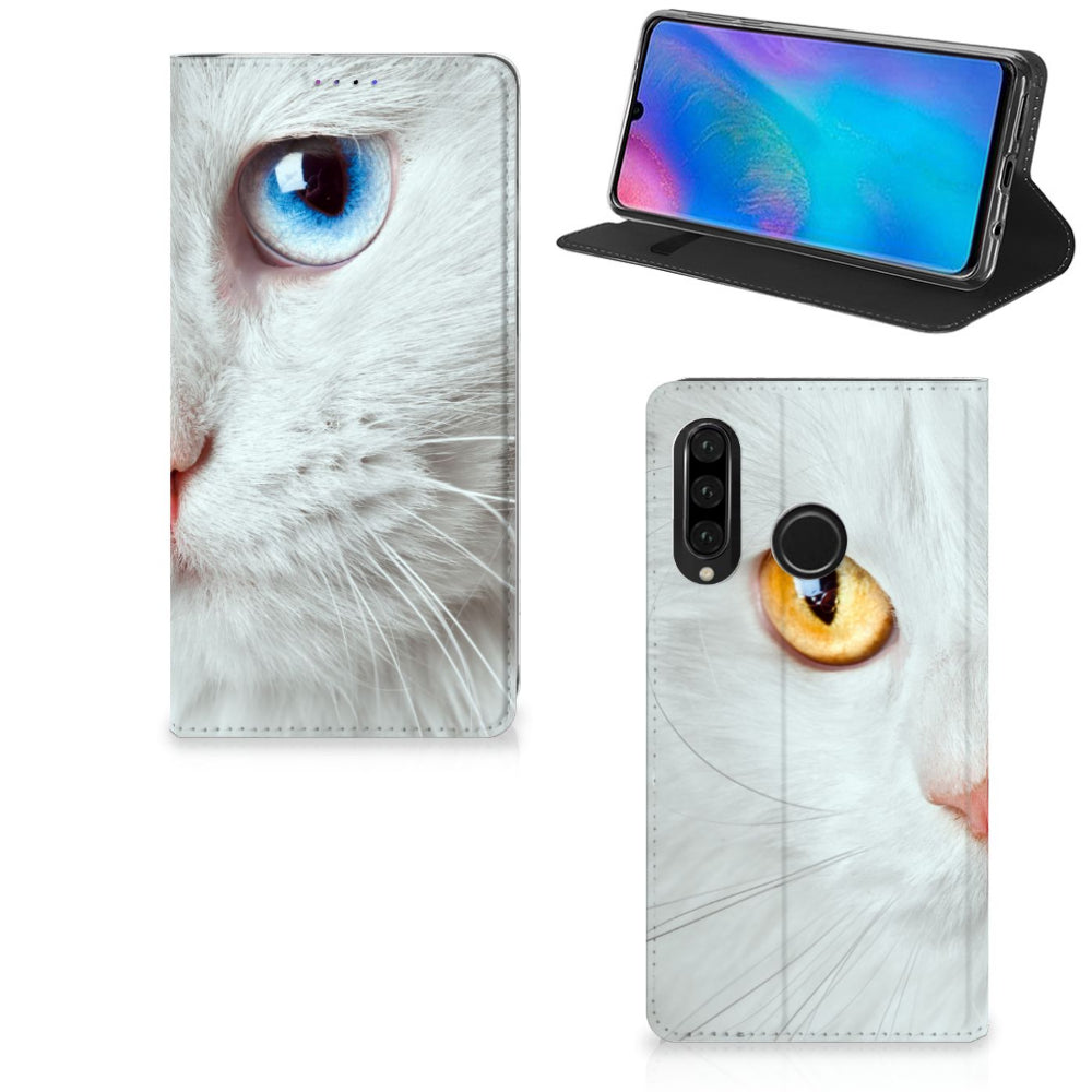 Huawei P30 Lite New Edition Hoesje maken Witte Kat