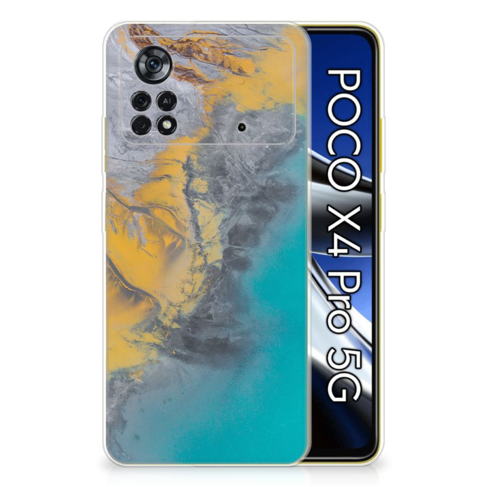 Xiaomi Poco X4 Pro 5G TPU Siliconen Hoesje Marble Blue Gold B2C Telecom