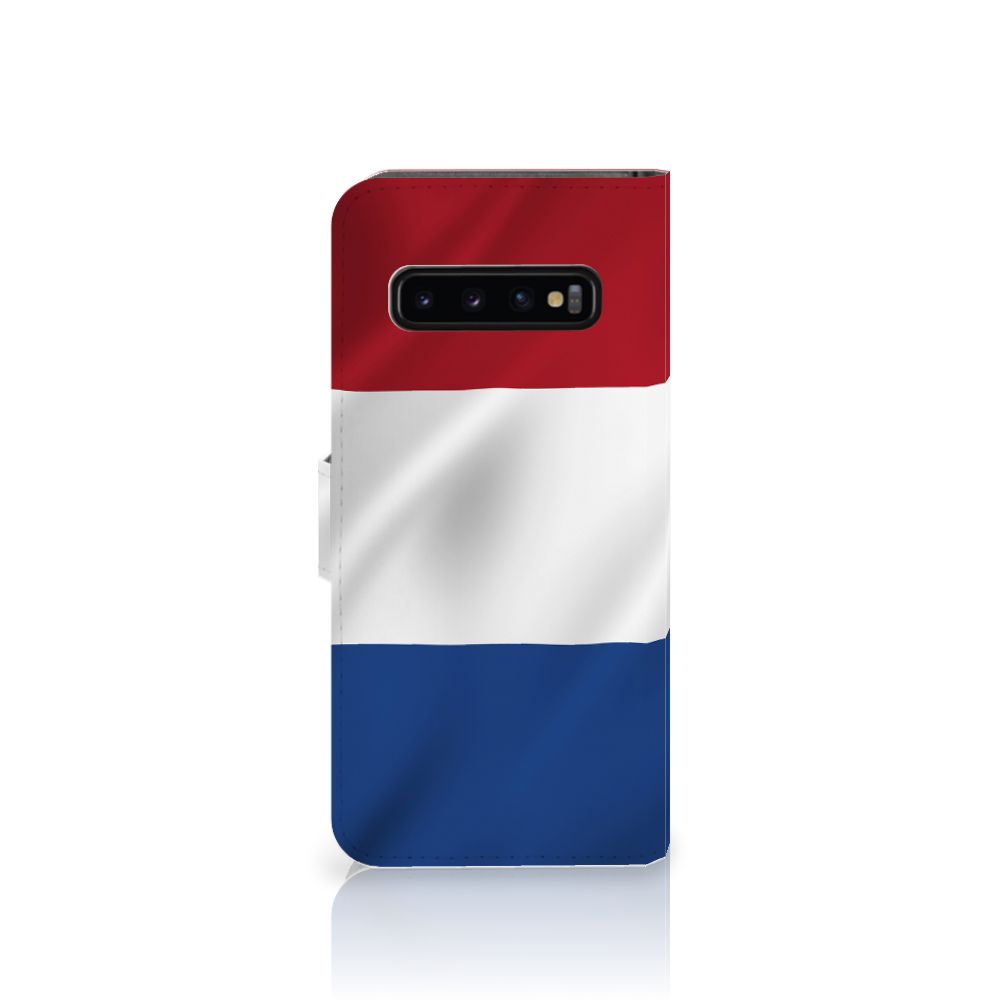 Samsung Galaxy S10 Bookstyle Case Nederlandse Vlag met artistiek design van de Nederlandse vlag.