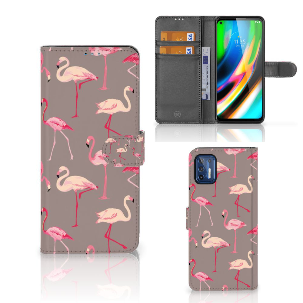 Motorola Moto G9 Plus Telefoonhoesje met Pasjes Flamingo