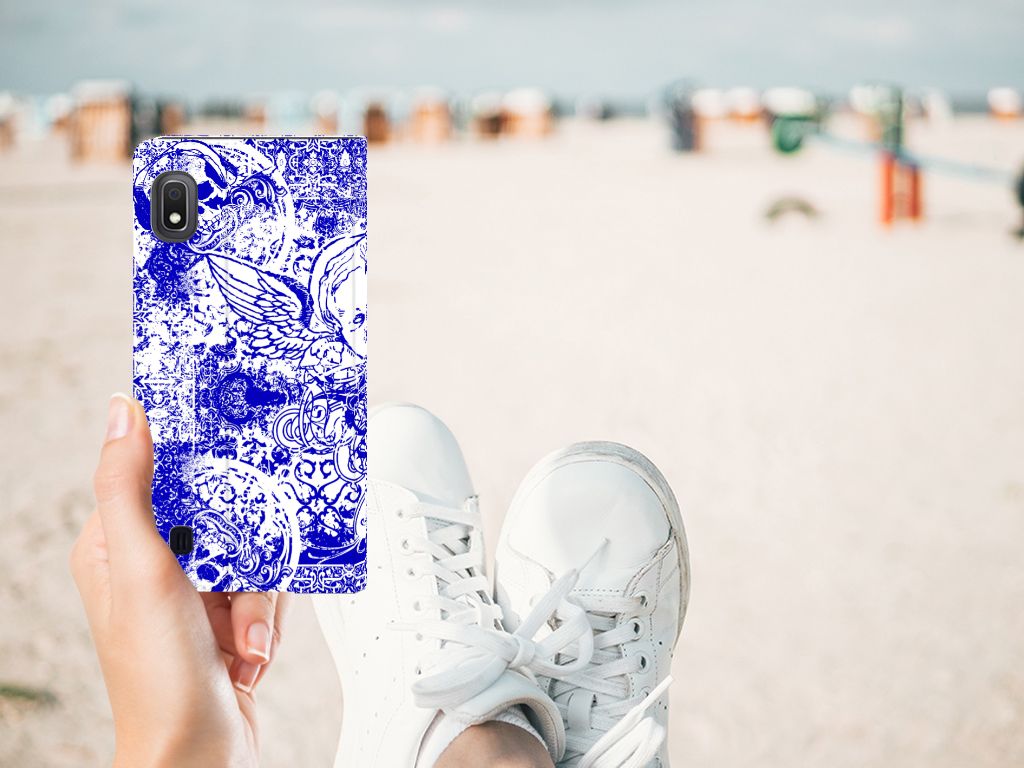 Mobiel BookCase Samsung Galaxy A10 Angel Skull Blauw