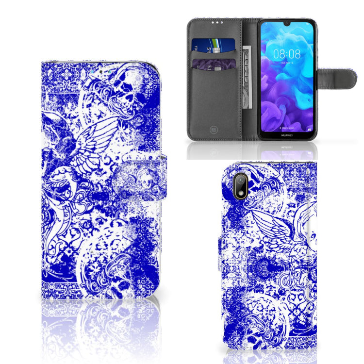 Telefoonhoesje met Naam Huawei Y5 (2019) Angel Skull Blauw