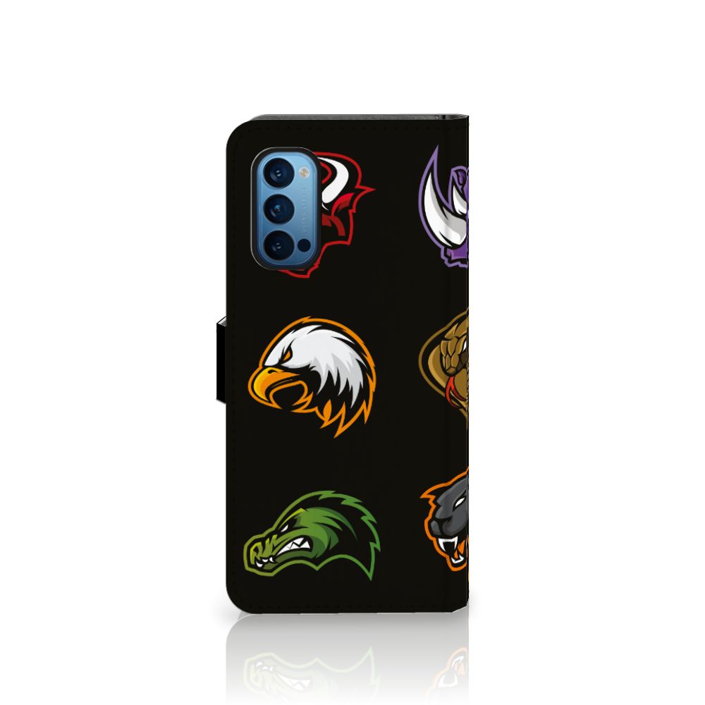 OPPO Reno 4 Pro 5G Leuk Hoesje Cartoon met kleurrijke cartoonlogo's op een zwart design.