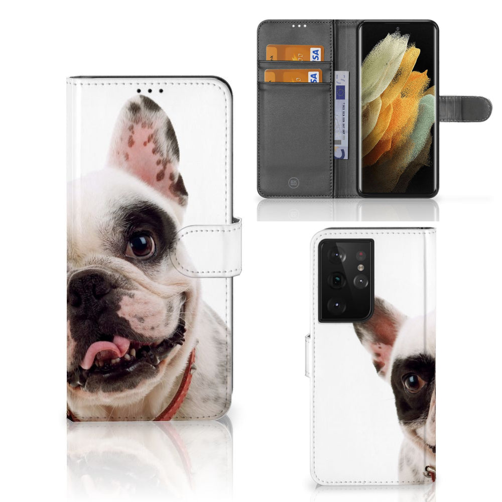 Samsung Galaxy S21 Ultra Telefoonhoesje met Pasjes Franse Bulldog