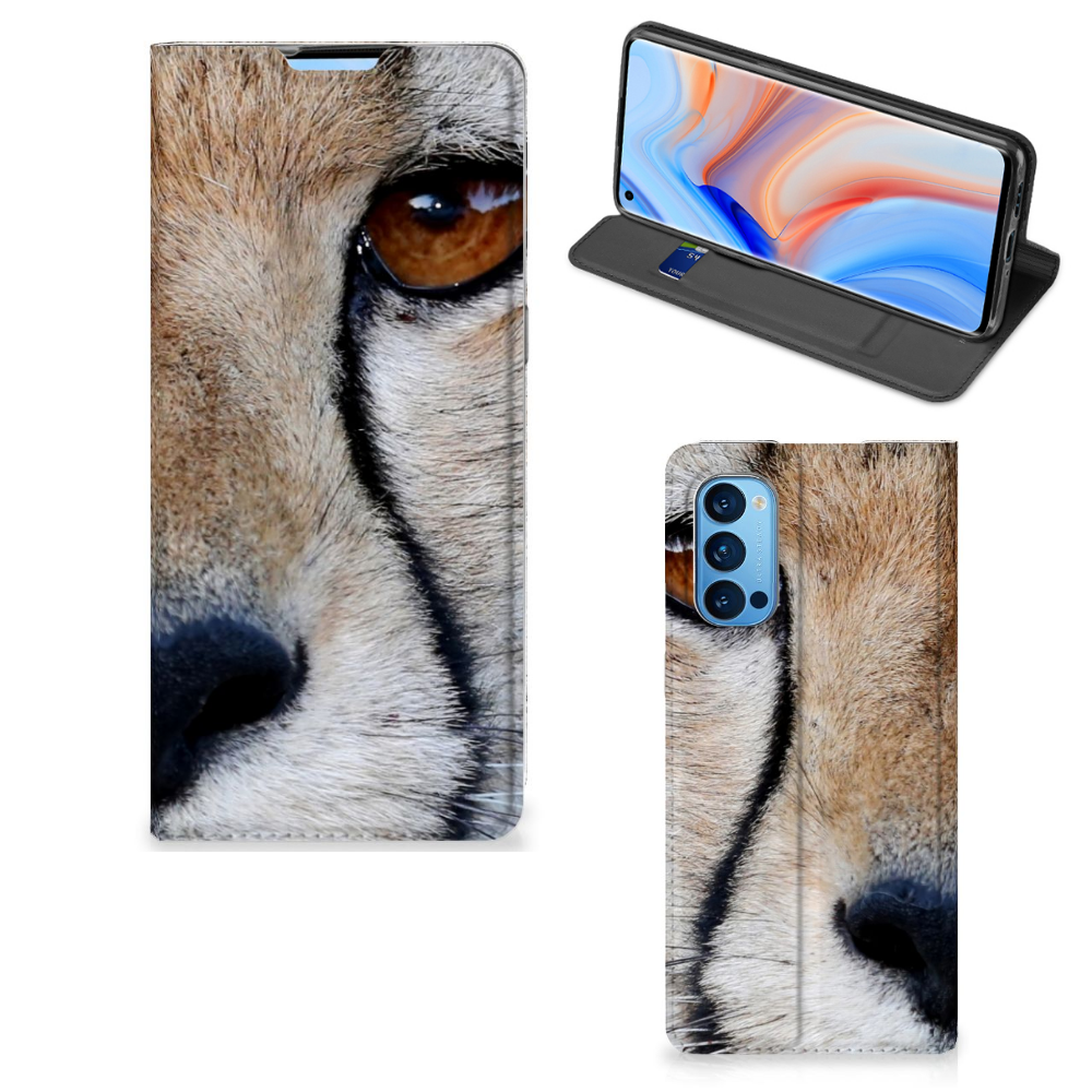OPPO Reno4 Pro 5G Hoesje maken Cheetah met close-up van jachtluipaard op een stand case.