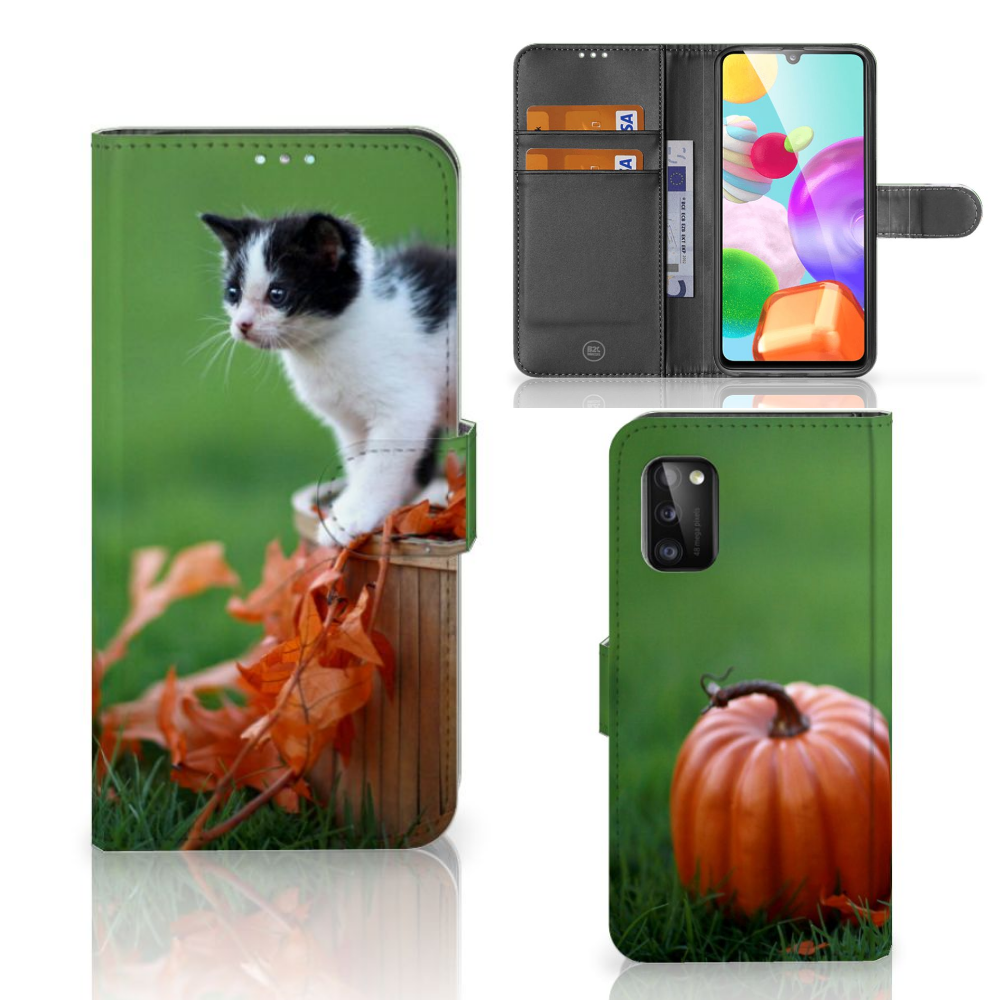 Samsung Galaxy A41 Telefoonhoesje met Pasjes Kitten