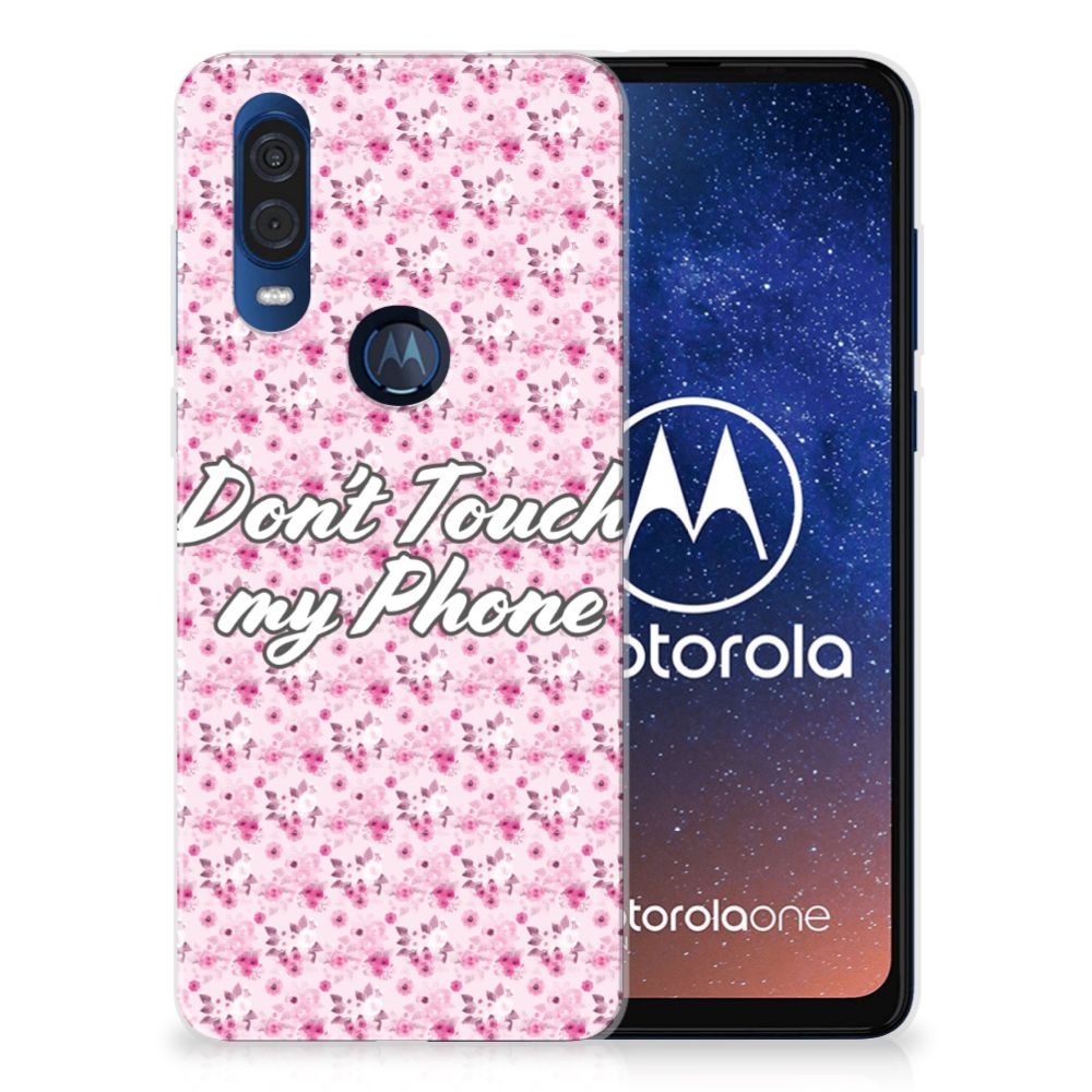 Motorola One Vision Silicone-hoesje Flowers Pink DTMP