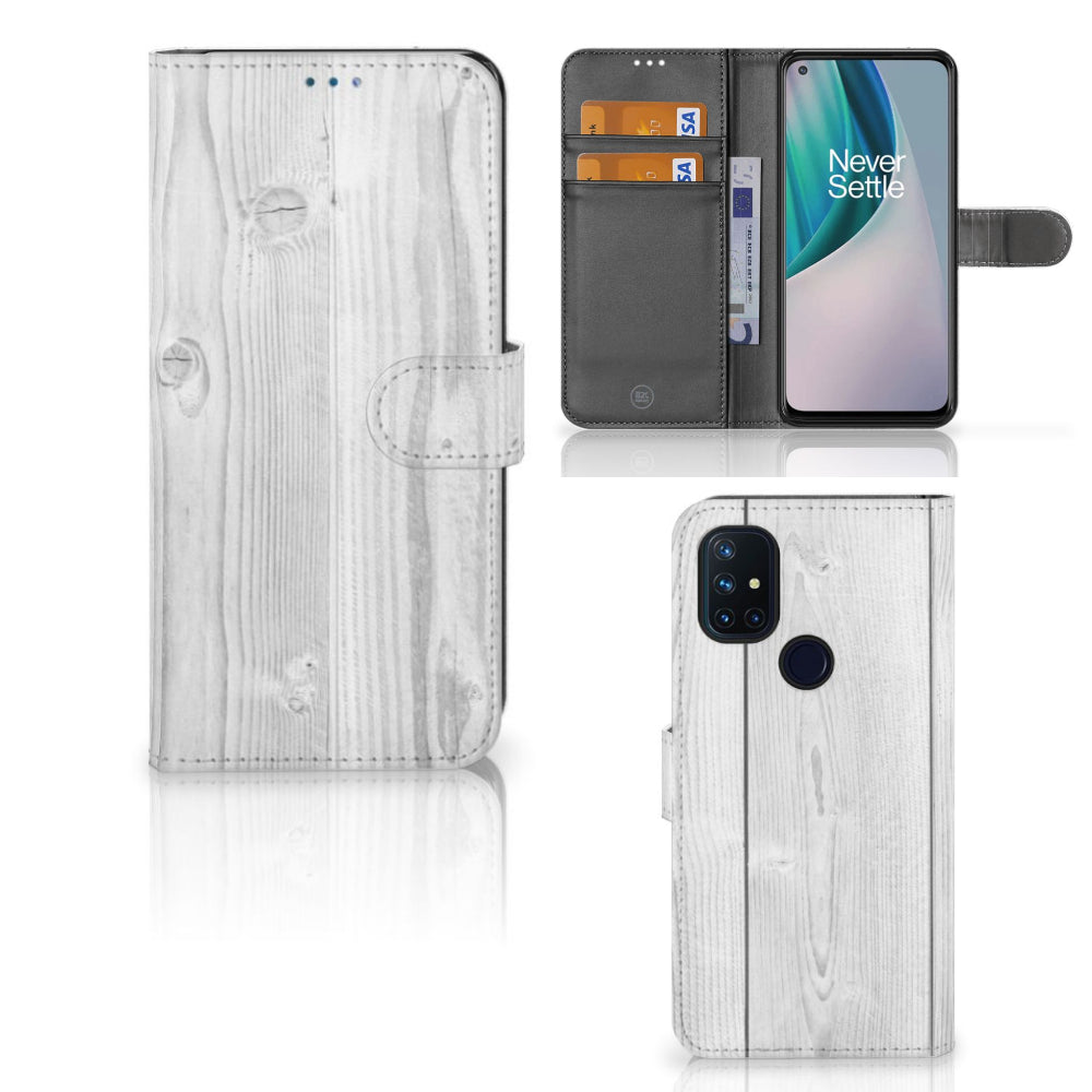 OnePlus Nord N10 Book Style Case White Wood