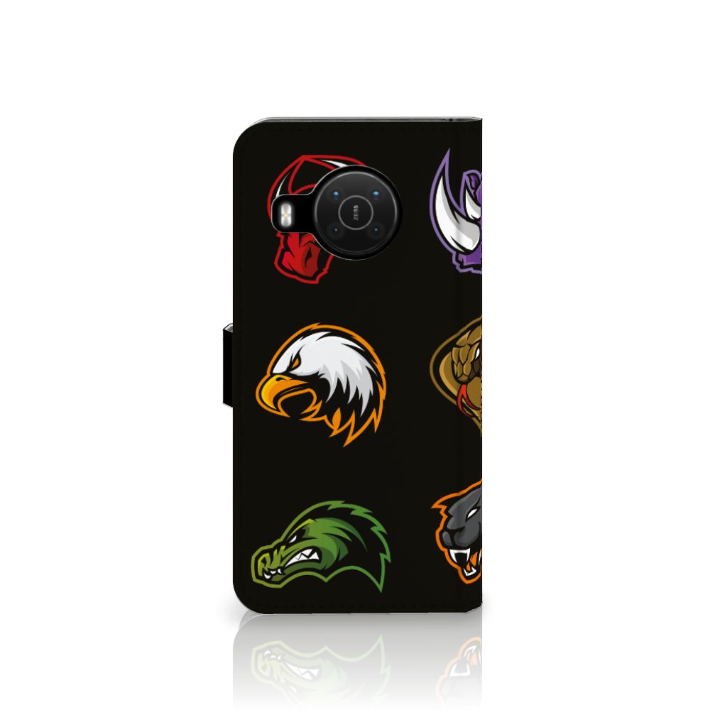 Nokia X10 | Nokia X20 Leuk Hoesje Cartoon met kleurrijke dierenlogo's op zwarte achtergrond