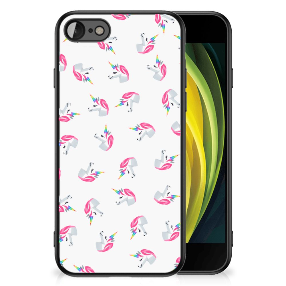 Back Case voor iPhone SE 2022 | SE 2020 | 7/8 Unicorns met schattige eenhoorns op een lichte achtergrond.