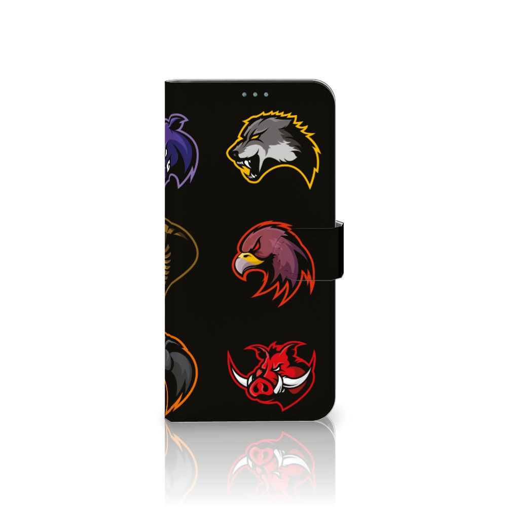 Nokia X10 | Nokia X20 Leuk Hoesje Cartoon met verschillende dierenkoppen op zwart ontwerp.