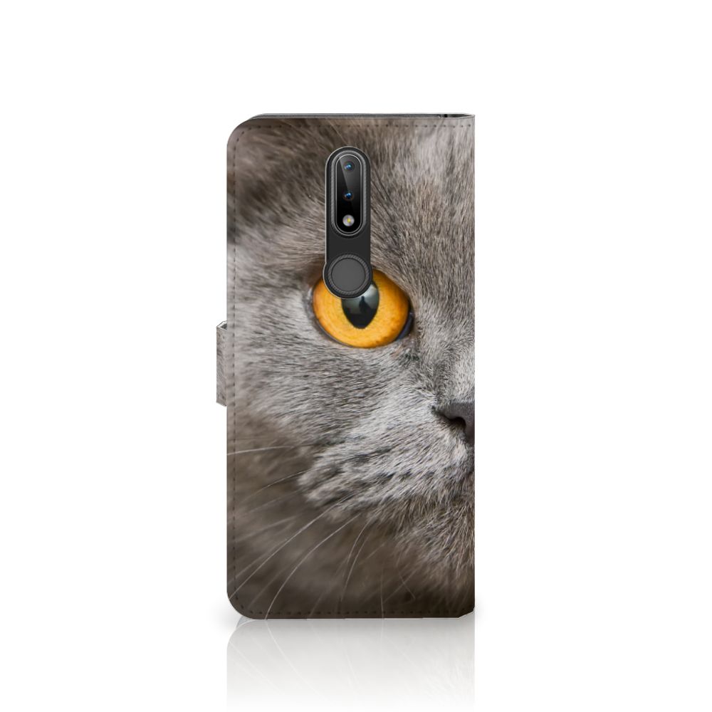 Telefoonhoesje met Pasjes Nokia 2.4 Britse Korthaar met een close-up van een Britse korthaar kat.