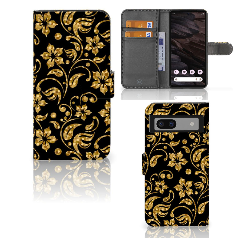 Google Pixel 7A Hoesje Gouden Bloemen