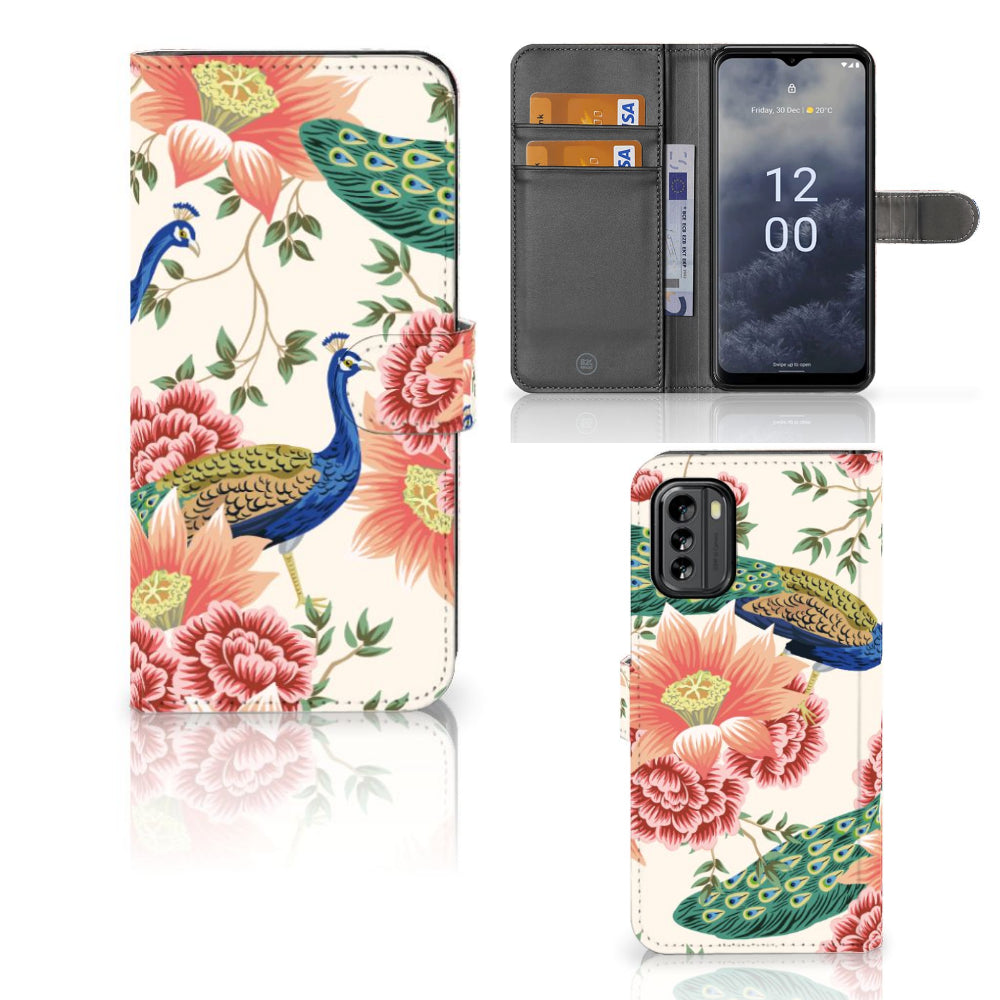 Telefoonhoesje met Pasjes voor Nokia G60 Pink Peacock