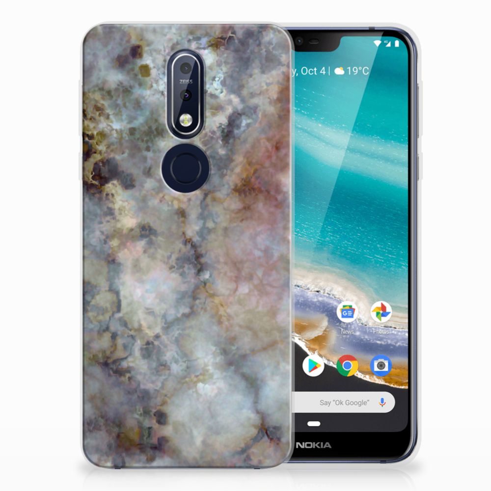 Nokia 7.1 TPU Siliconen Hoesje Marmer Grijs