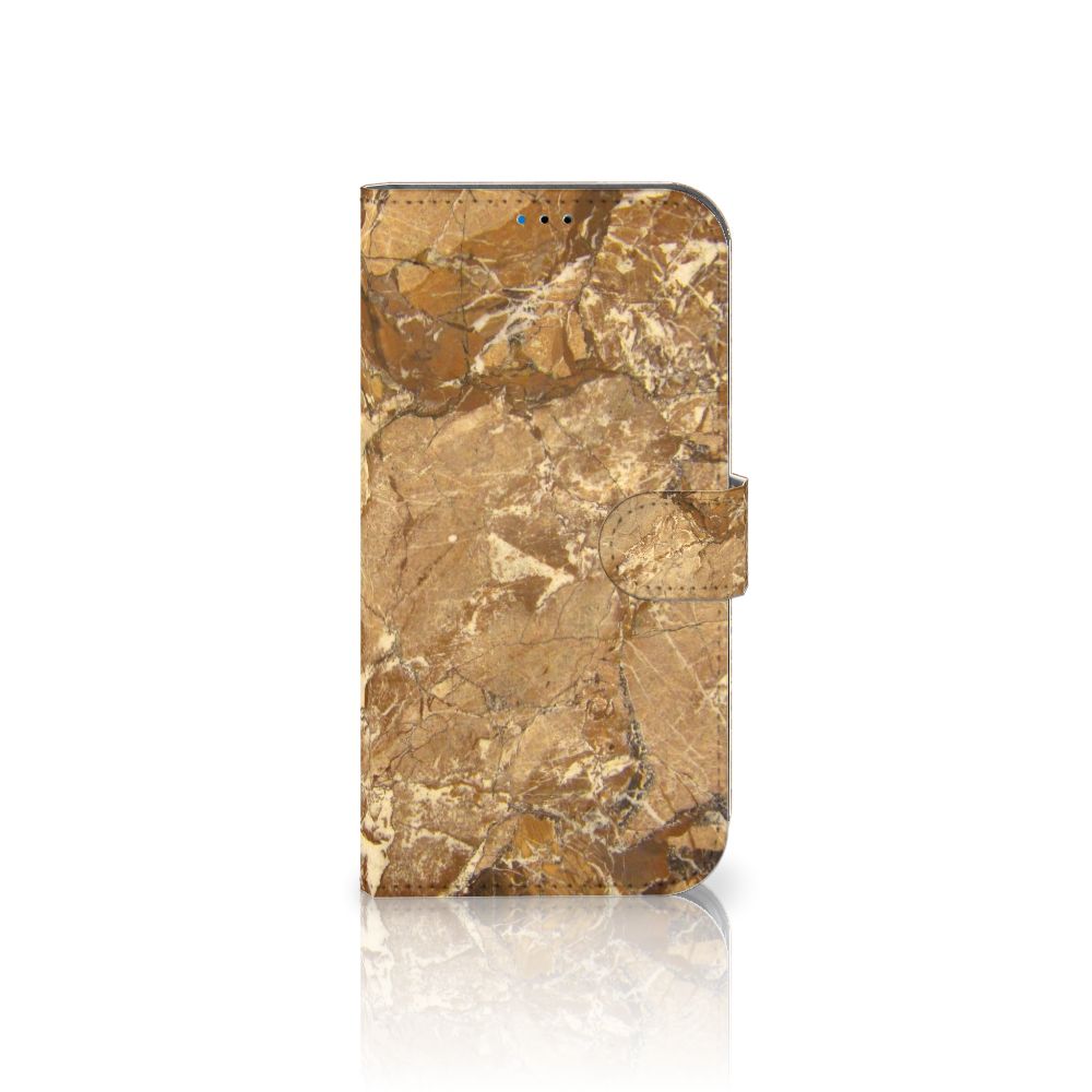 iPhone 14 Pro Max Bookcase Marmer Creme met luxe marmeren afwerking en TPU-siliconen bescherming.