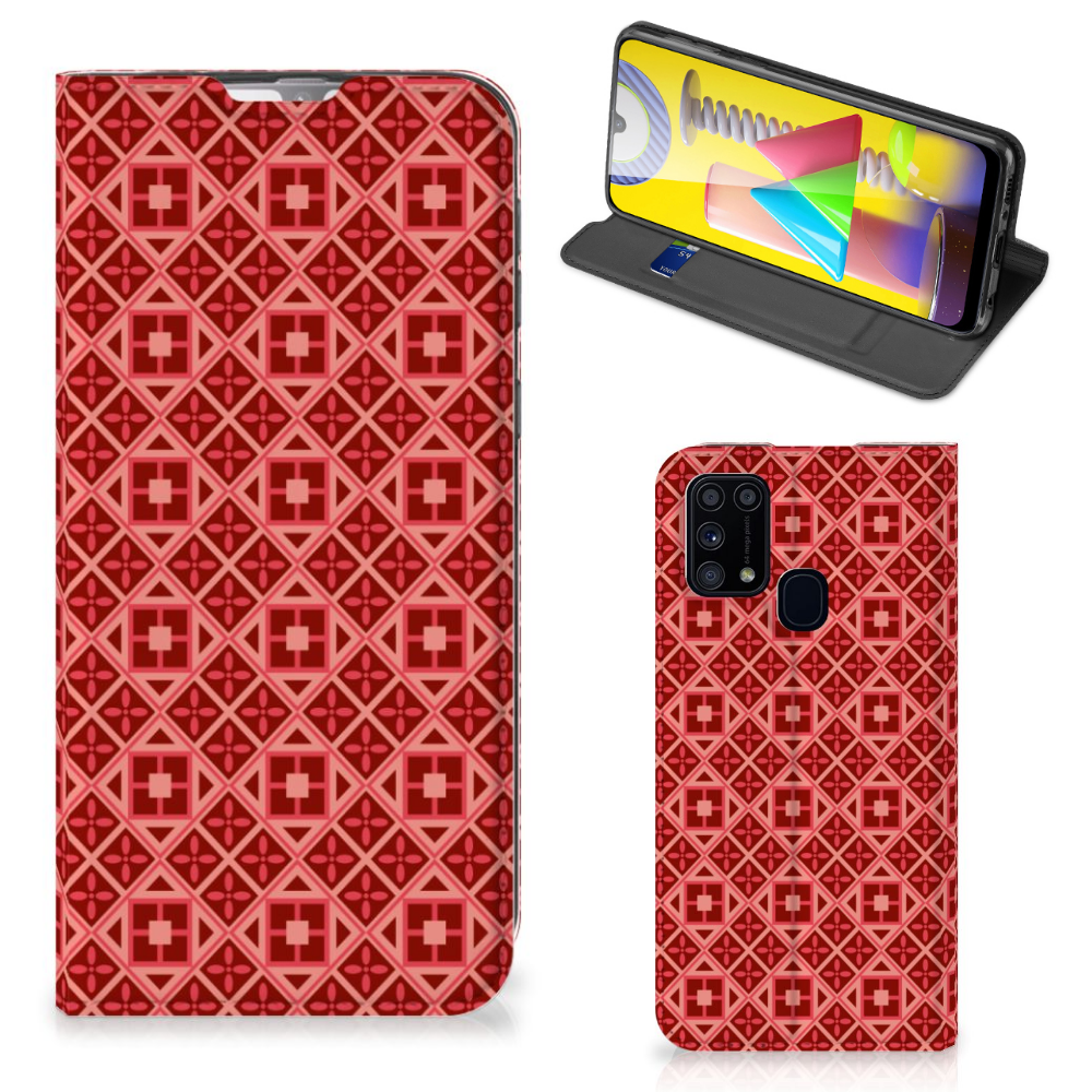 Samsung Galaxy M31 Hoesje met Magneet Batik Rood - B2C Telecom