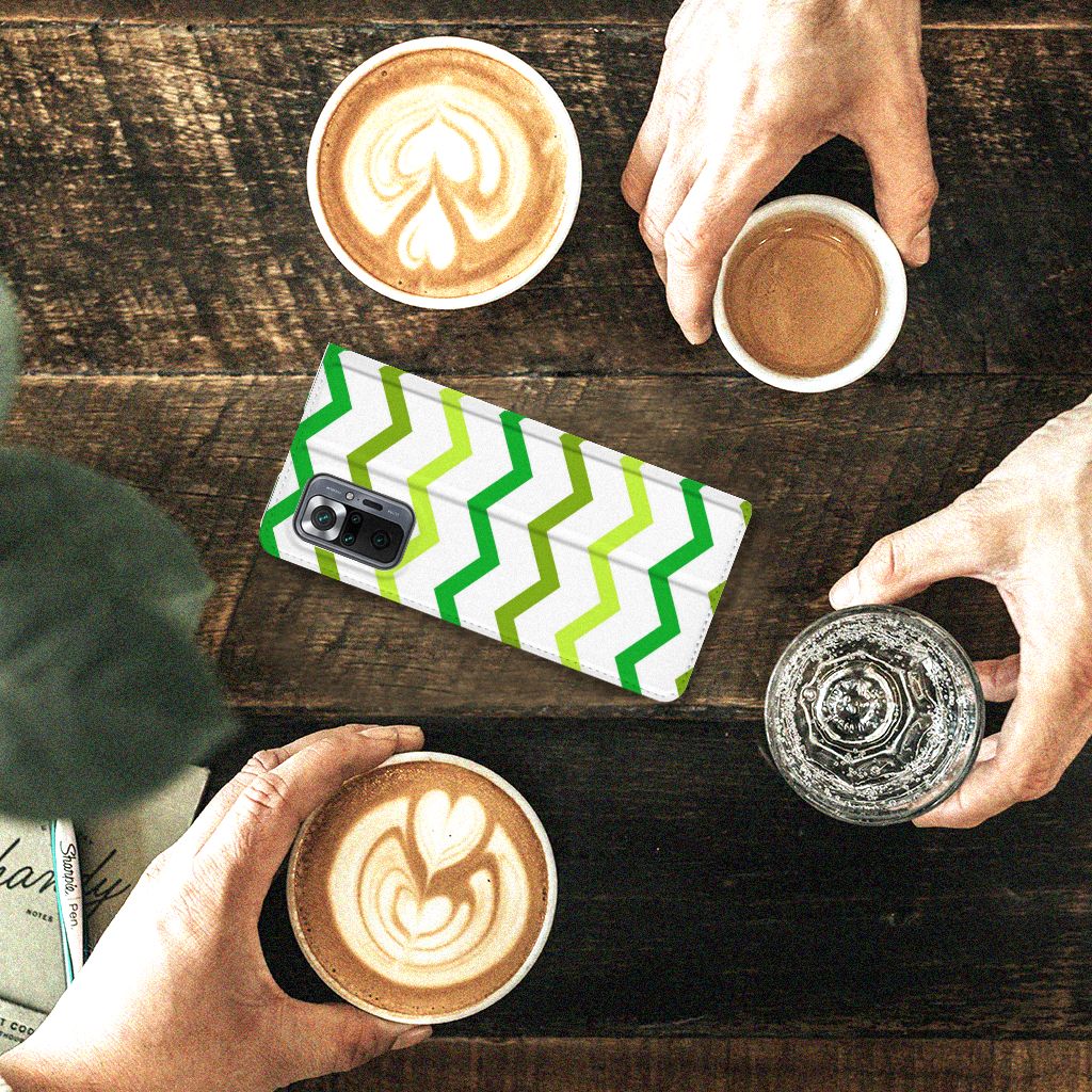 Xiaomi Redmi Note 10 Pro Hoesje met Magneet Zigzag Groen - B2C Telecom