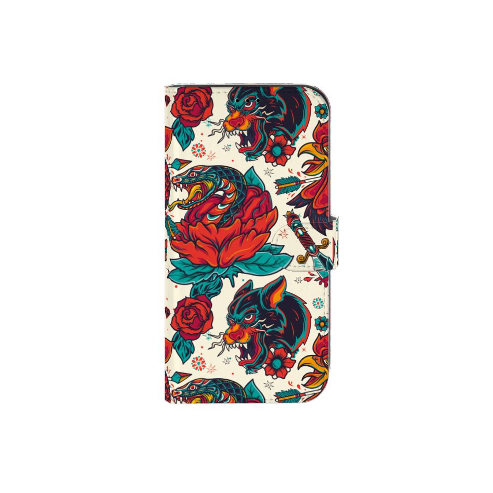 Telefoonhoesje met foto voor iPhone 13 Pro Max Old Skool met indrukwekkend tattoo-achtig design en bloemen 🌹.