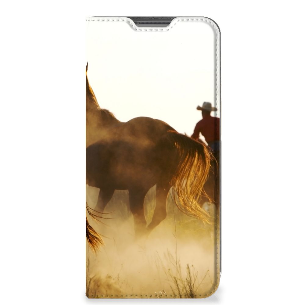 OPPO A96 | A76 Hoesje maken Design Cowboy met paarden en cowboy in het ochtendgloren.