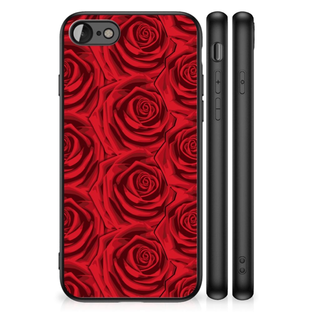 iPhone SE 2022 | SE 2020 | 7/8 Bloemen Hoesje Red Roses met rode rozenprint en zwart frame