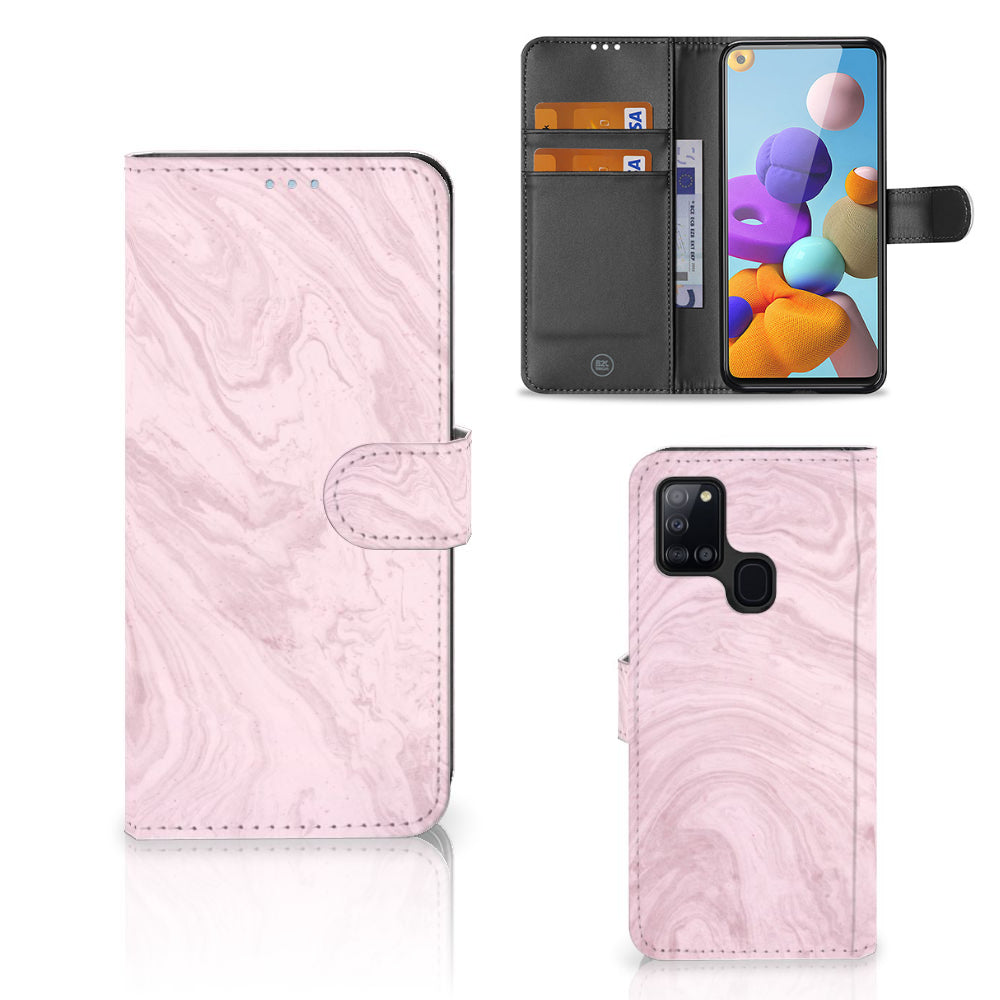 Samsung Galaxy A21s Bookcase Marble Pink - Origineel Cadeau Vriendin