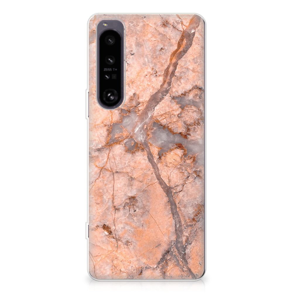 Sony Xperia 1 IV TPU Siliconen Hoesje Marmer Oranje