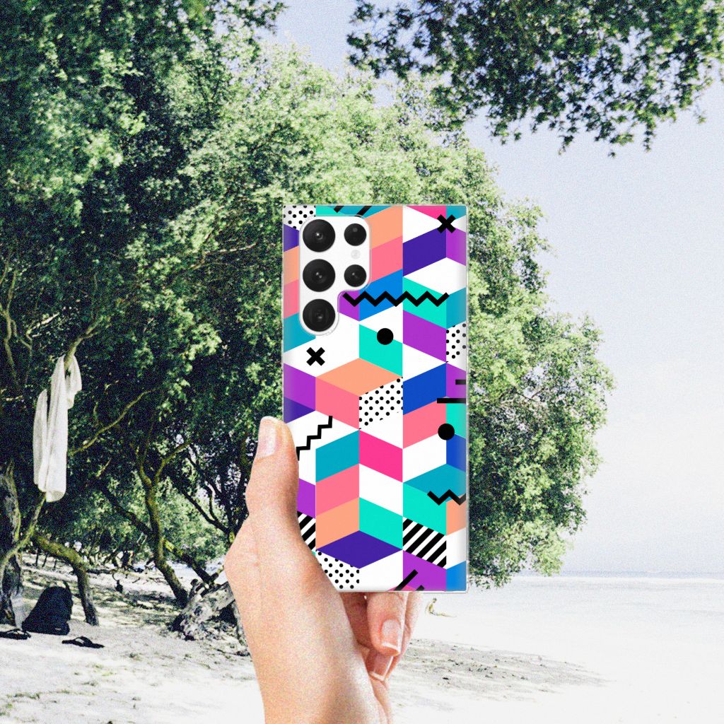 Samsung Galaxy S22 Ultra TPU Hoesje Blokken Kleurrijk B2C Telecom