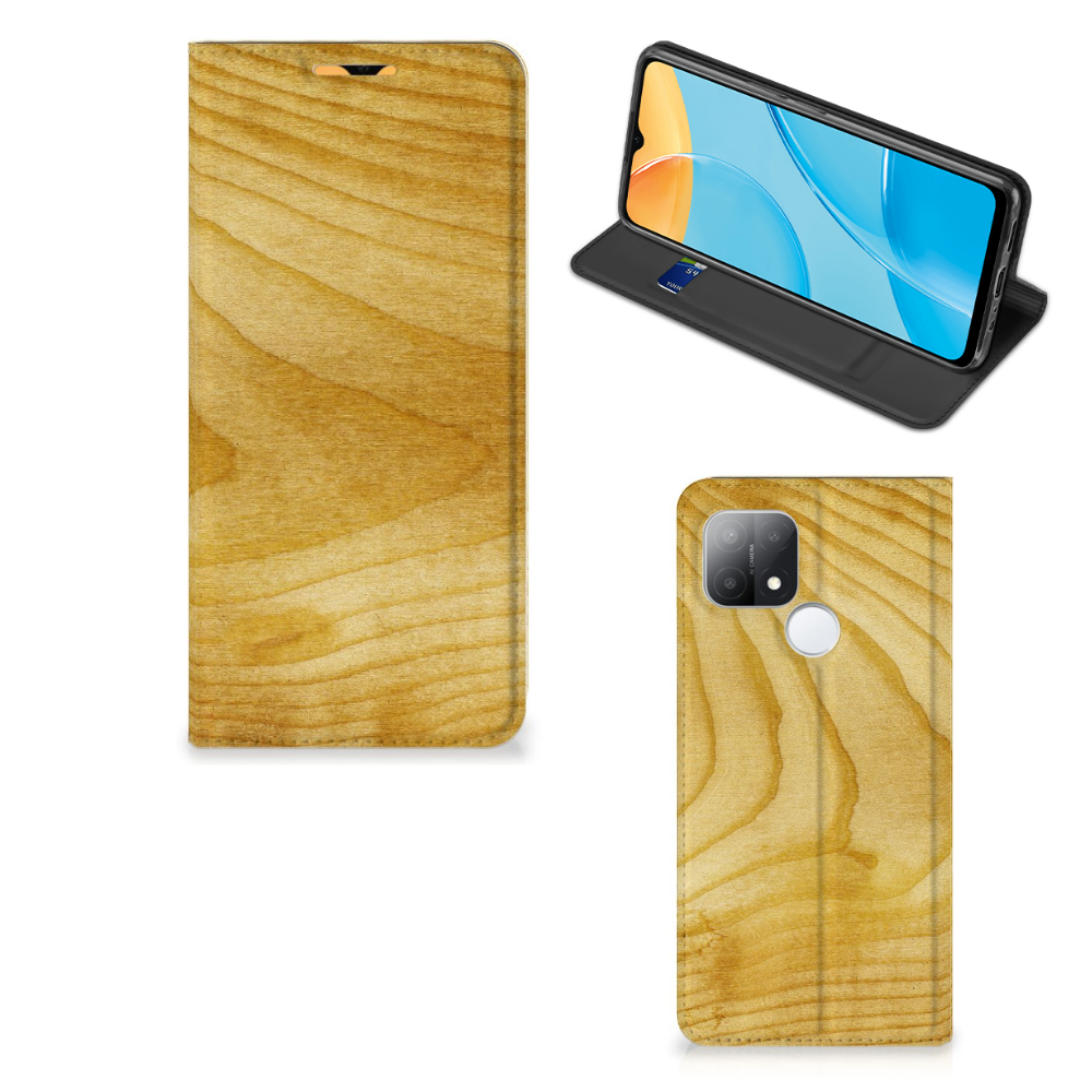 OPPO A15 Book Wallet Case Licht Hout - B2C Telecom